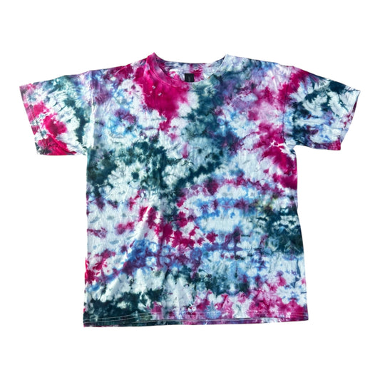 Youth XL Pink Teal and Purple Scrunch Ice Dye Tie Dye Shirt