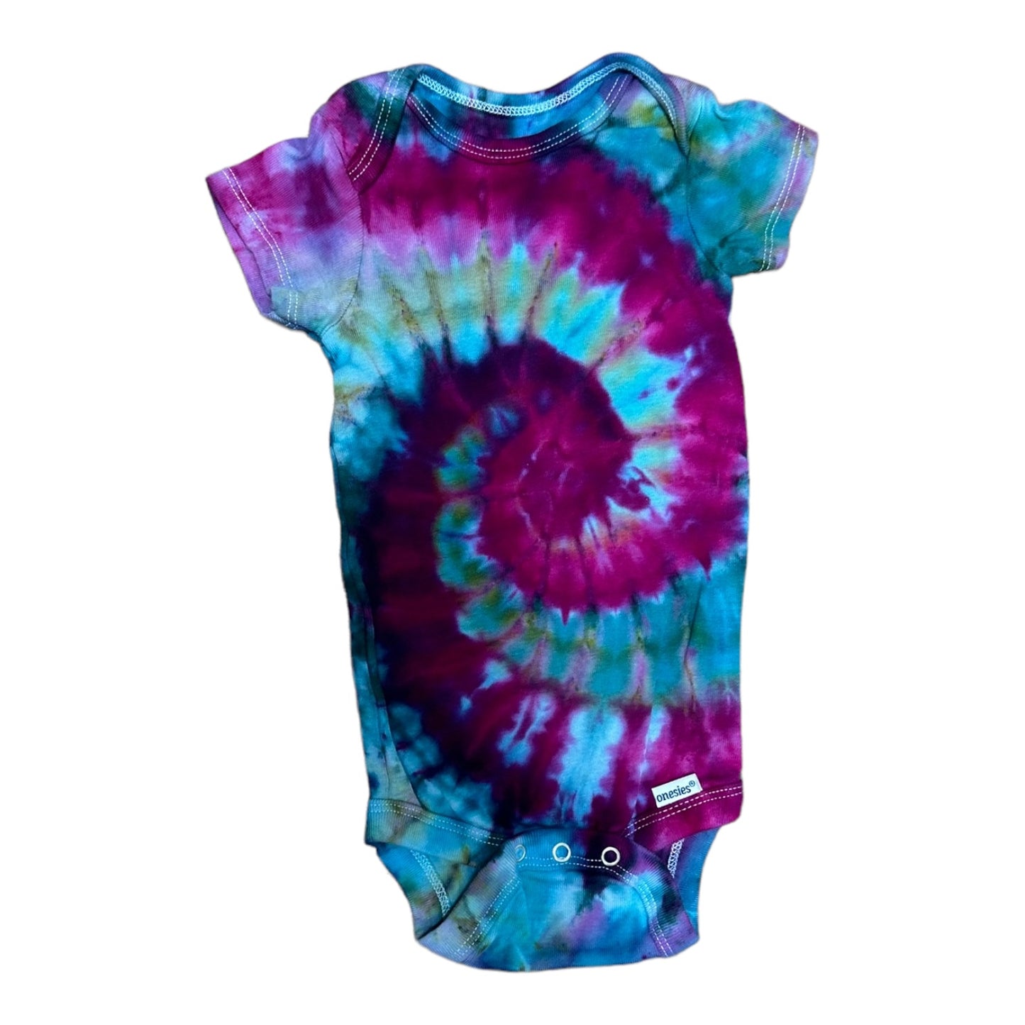 Infant 6-9 Months Blue Green and Purple Spiral Ice Dye Tie Dye Onesie