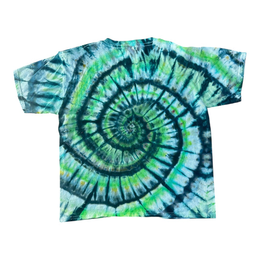 Youth XL Lime Green and Black Spiral Ice Dye Tie Dye Shirt