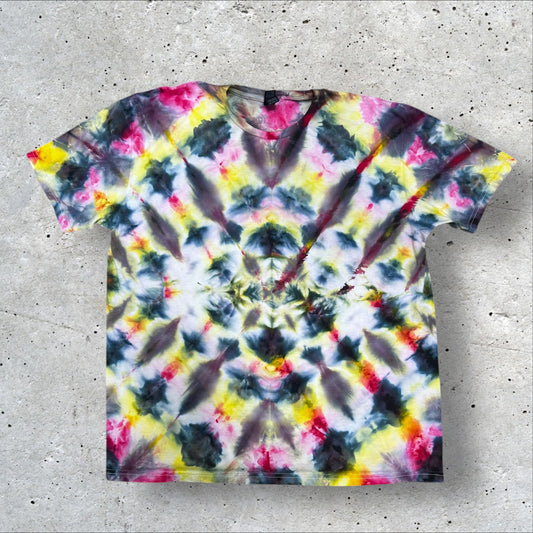 Adult XL Pink Black and Yellow Tie Dye Shirt