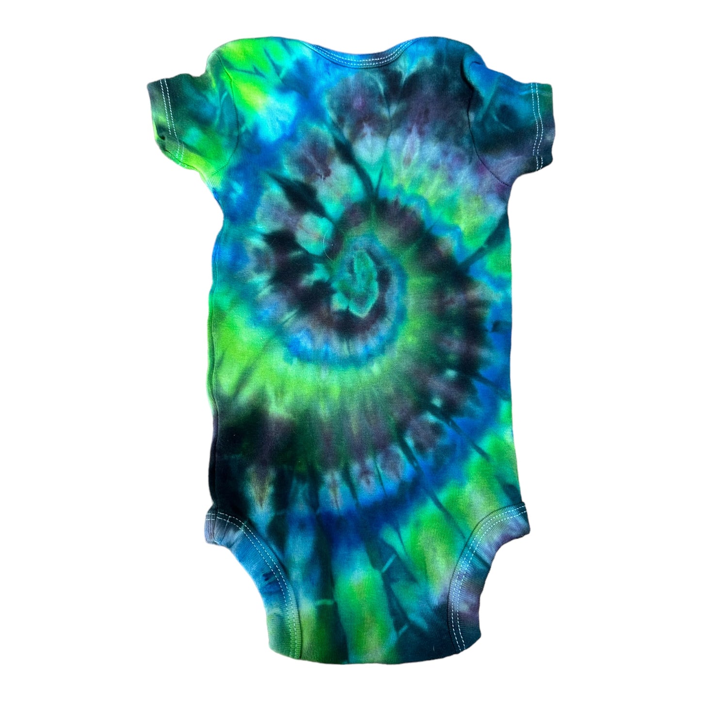 Infant 3-6 Months Black Green and Blue Spiral Ice Dye Tie Dye Onesie
