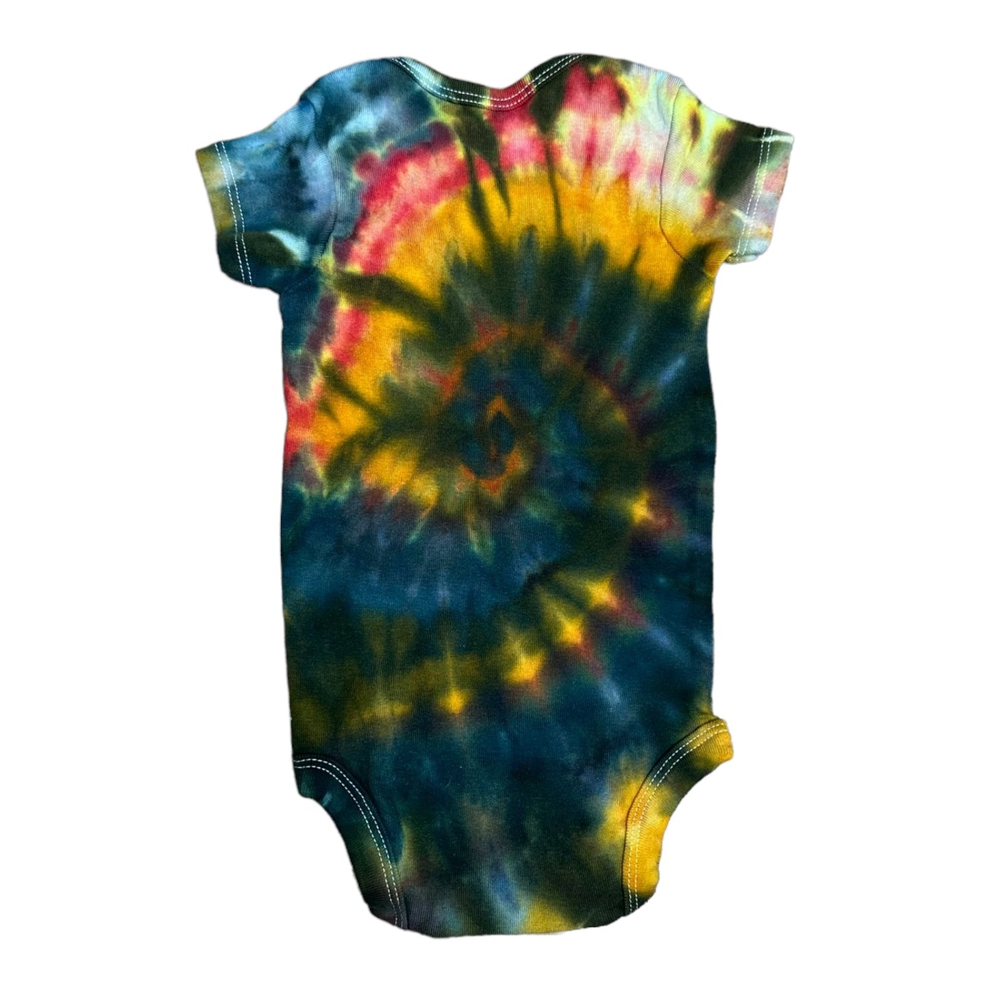 Infant 3-6 Months Green Yellow Red and Blue Spiral Ice Dye Tie Dye Onesie