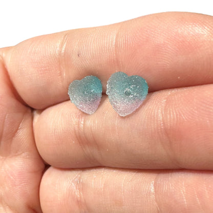 8MM Hypoallergenic Cotton Candy Ombre Heart Druzy Earring Studs