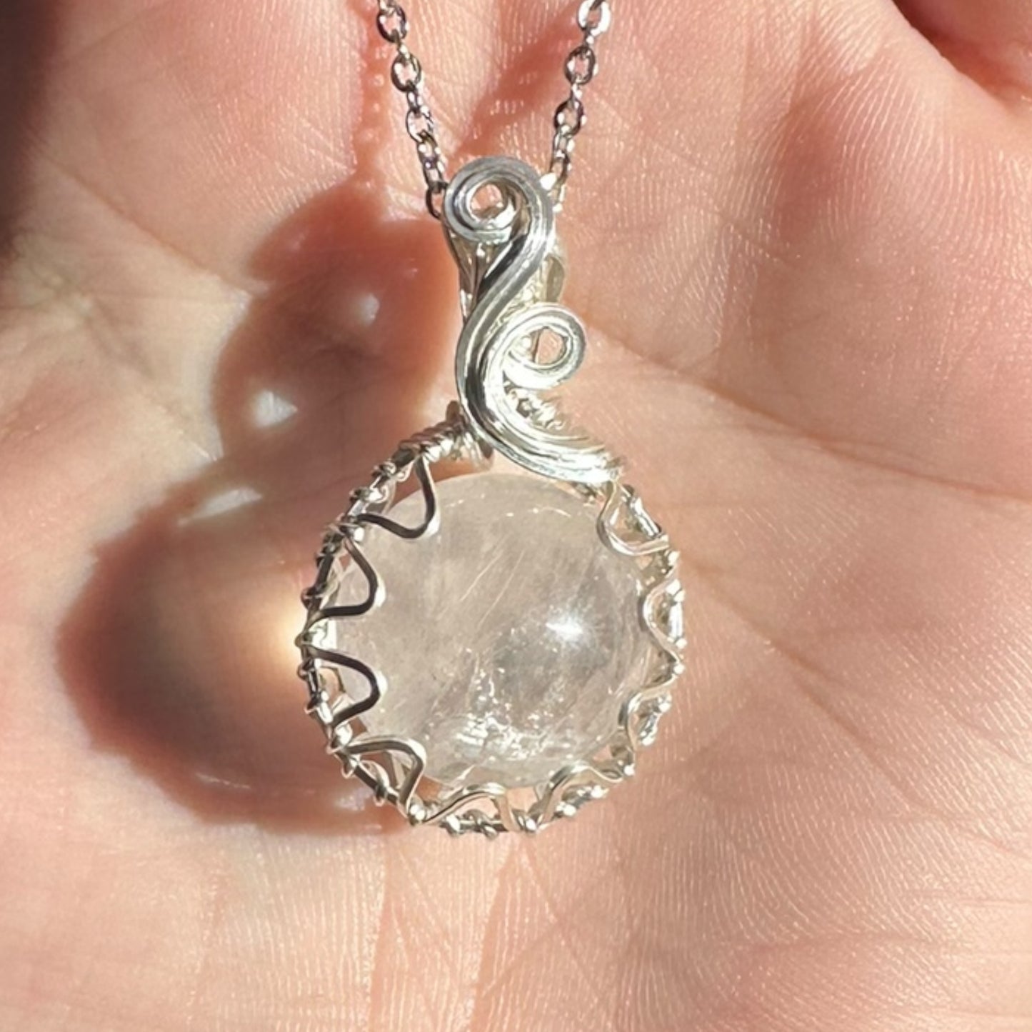 Sterling Silver Wire Wrapped Clear Quartz Crystal Fidget Bezel Pendant