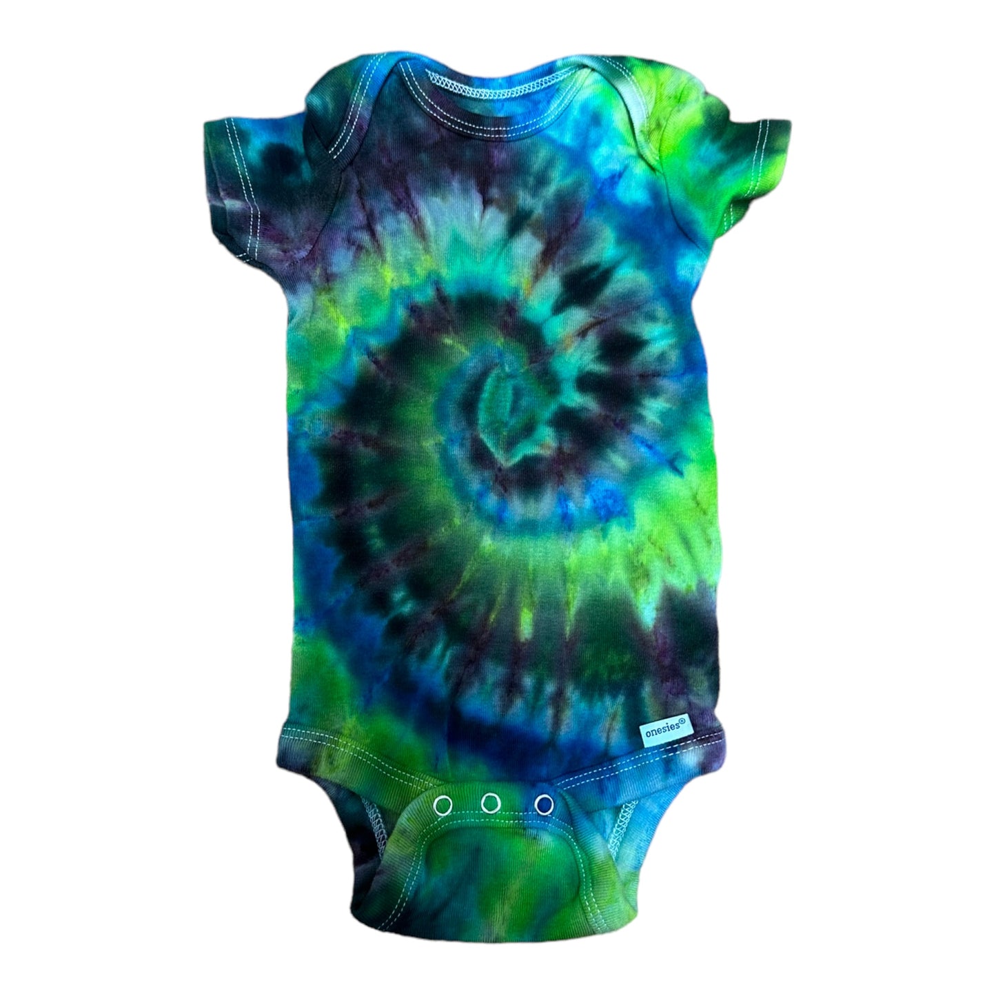 Infant 3-6 Months Black Green and Blue Spiral Ice Dye Tie Dye Onesie