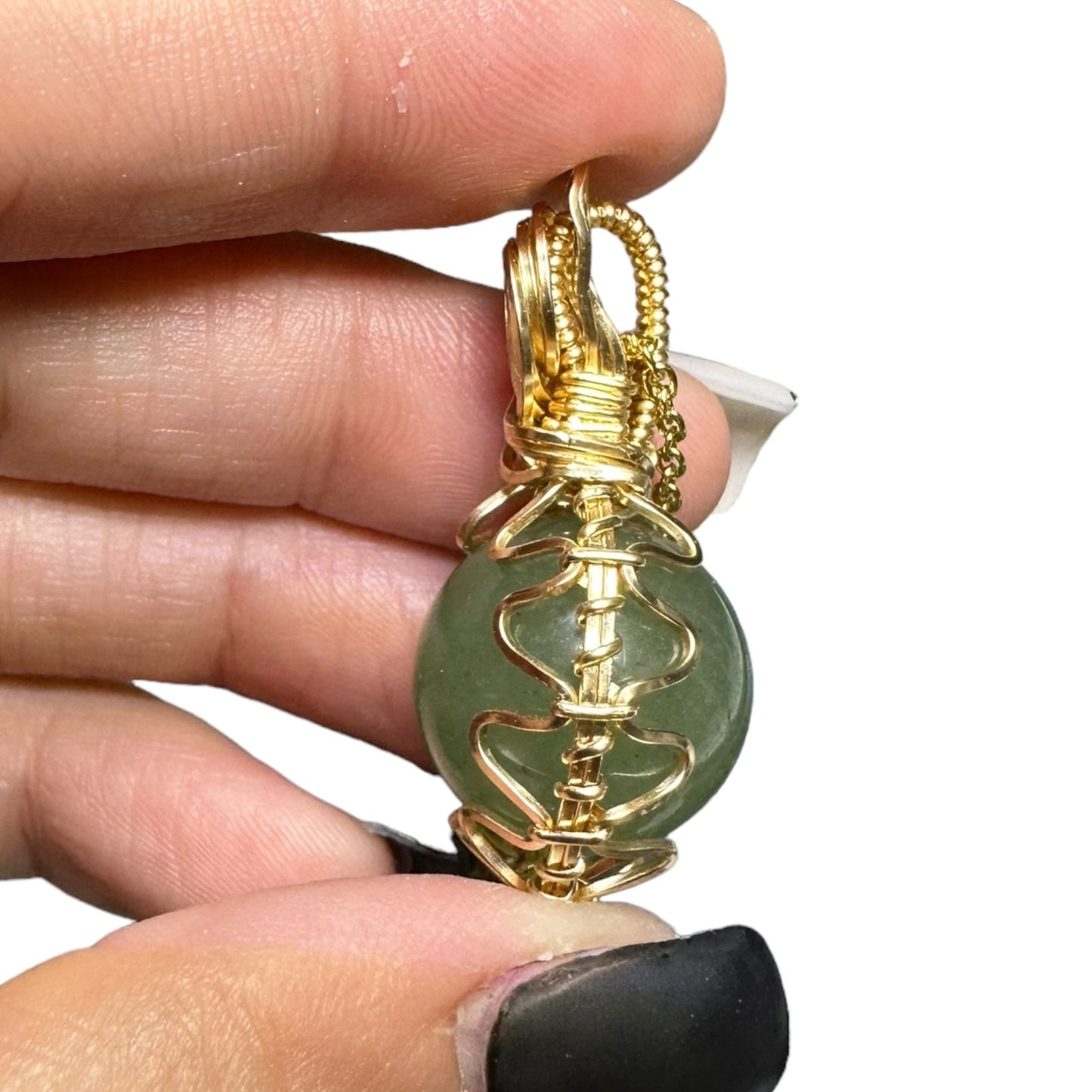 Sterling Silver | 14KT Gold Filled Wire Wrapped Green Aventurine Crystal Fidget Bezel Pendant