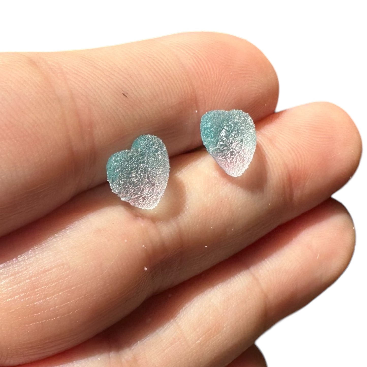 8MM Hypoallergenic Cotton Candy Ombre Heart Druzy Earring Studs