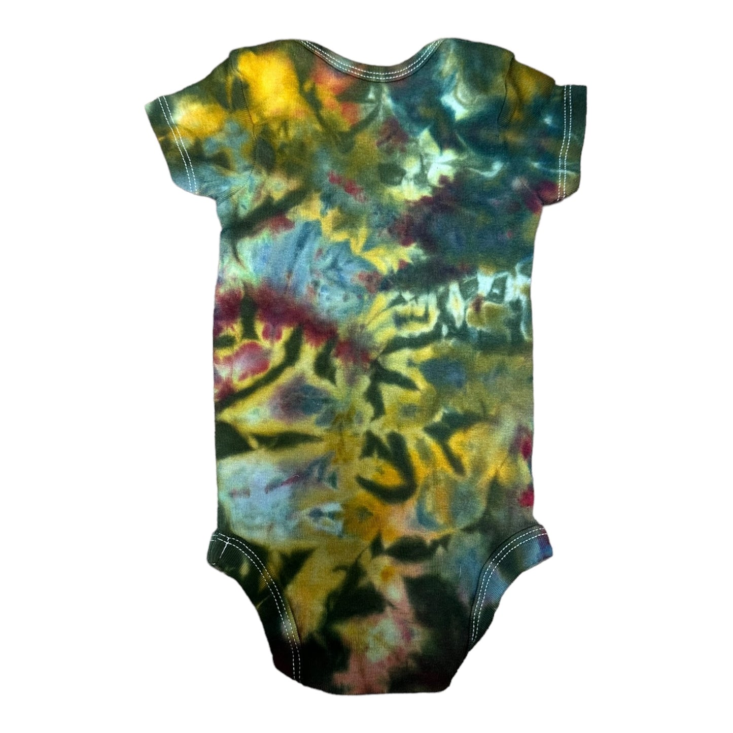 Infant 3-6 Months Green Yellow Red and Blue Scrunch Ice Dye Tie Dye Onesie