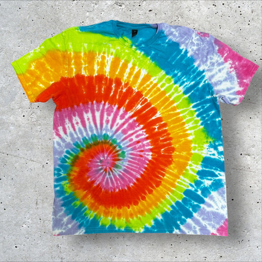 Adult XL Neon Rainbow Spiral Tie Dye Shirt