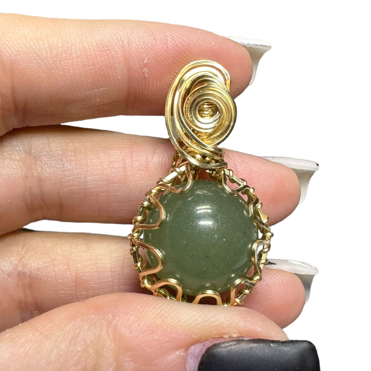 Sterling Silver | 14KT Gold Filled Wire Wrapped Green Aventurine Crystal Fidget Bezel Pendant