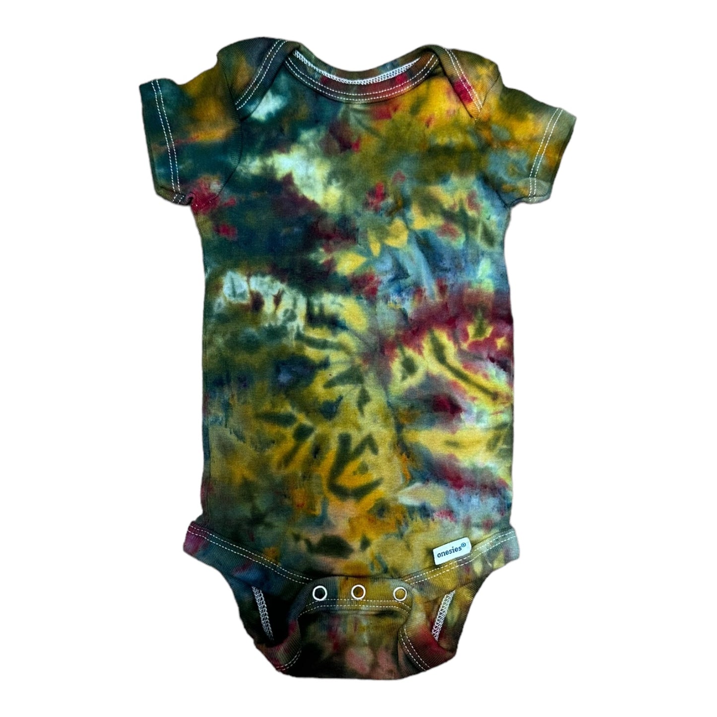 Infant 3-6 Months Green Yellow Red and Blue Scrunch Ice Dye Tie Dye Onesie
