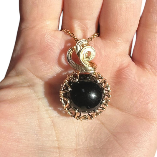 Sterling Silver | 14KT Gold Filled Wire Wrapped Onyx Crystal Fidget Bezel Pendant