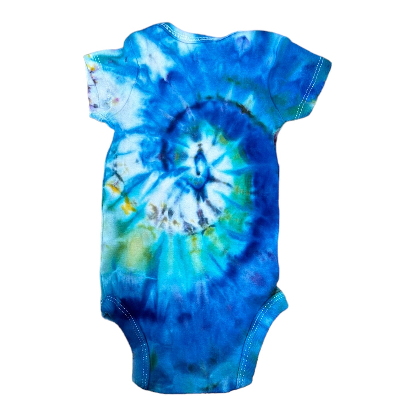 0-3 Months Yellow Green and Blue Spiral Ice Dye Tie Dye Onesie