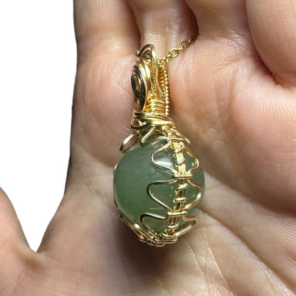 Sterling Silver | 14KT Gold Filled Wire Wrapped Green Aventurine Crystal Fidget Bezel Pendant