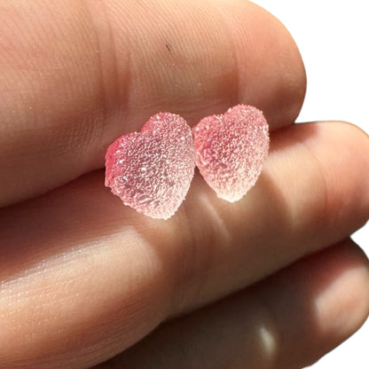 8MM Hypoallergenic Pink Ombre Heart Druzy Earring Studs