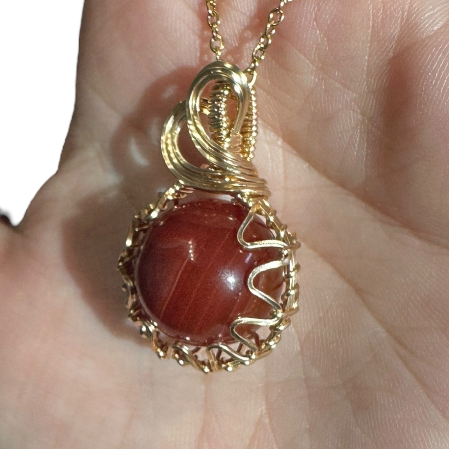 Sterling Silver | 14KT Gold Filled Wire Wrapped Carnelian Crystal Fidget Bezel Pendant