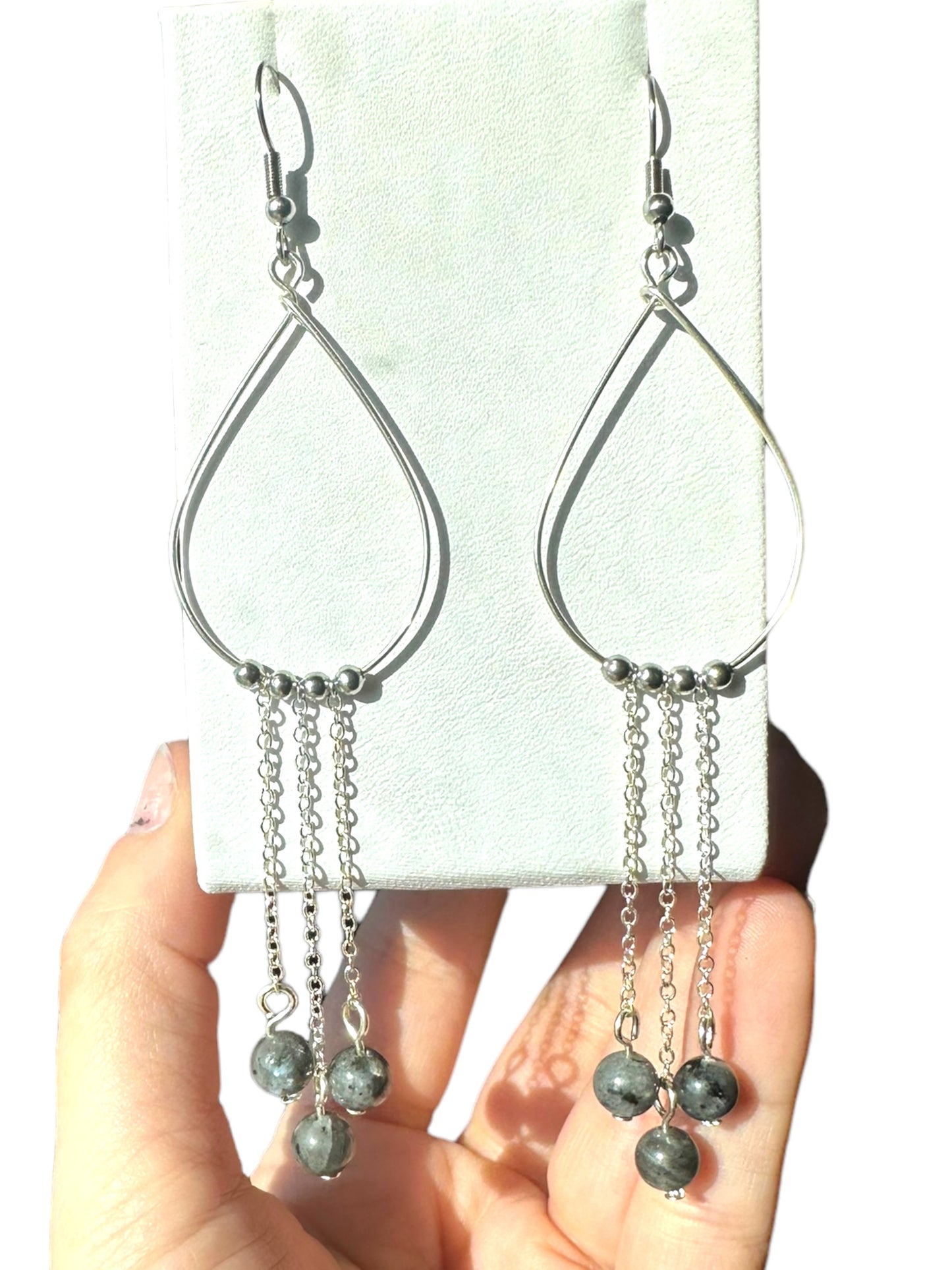 Opalite | Larvikite | Rose Quartz Hypoallergenic Dangle Crystal Earring