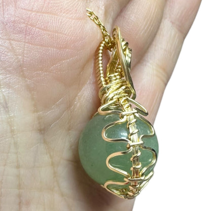 Sterling Silver | 14KT Gold Filled Wire Wrapped Green Aventurine Crystal Fidget Bezel Pendant