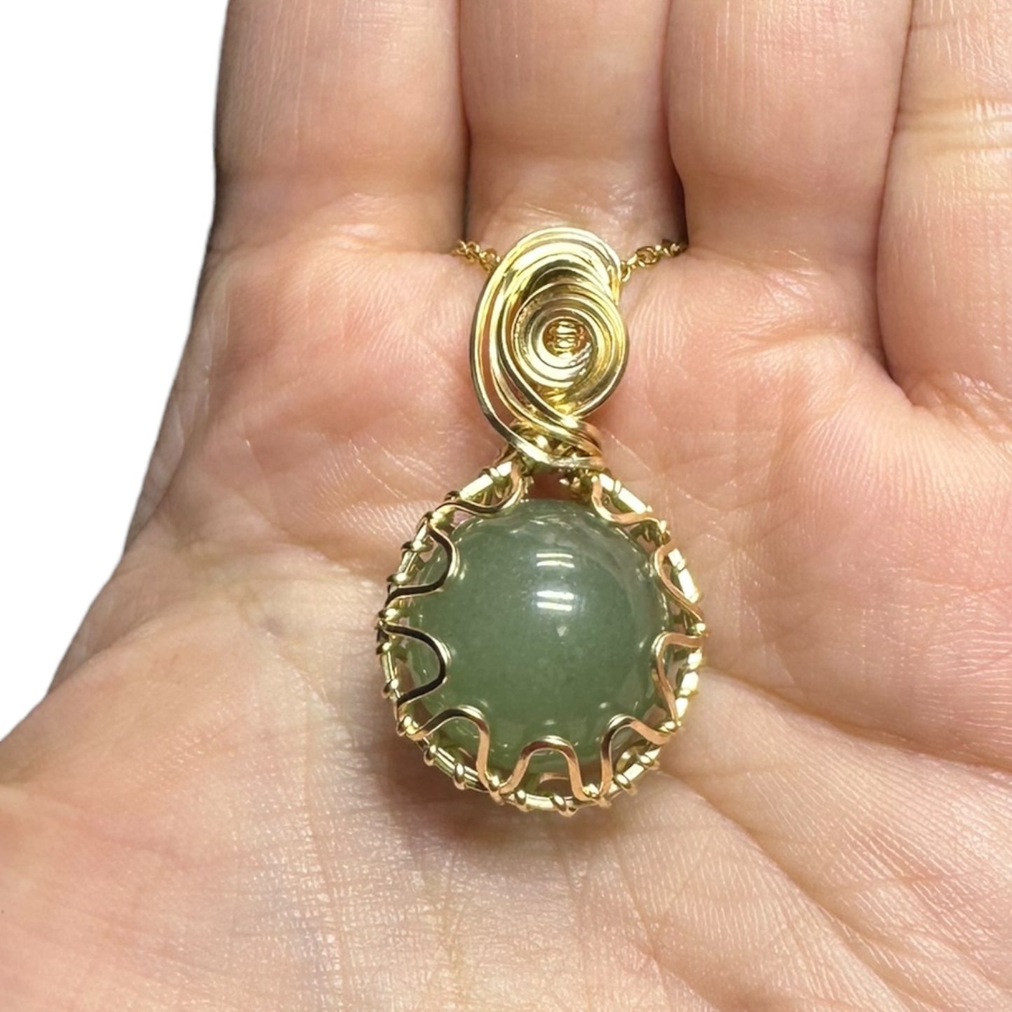 Sterling Silver | 14KT Gold Filled Wire Wrapped Green Aventurine Crystal Fidget Bezel Pendant