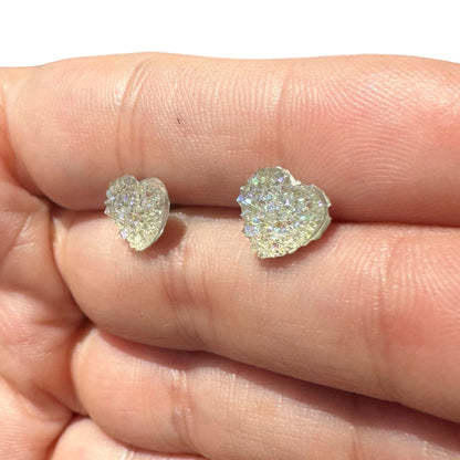 8MM Hypoallergenic Iridescent Heart Druzy Earring Studs