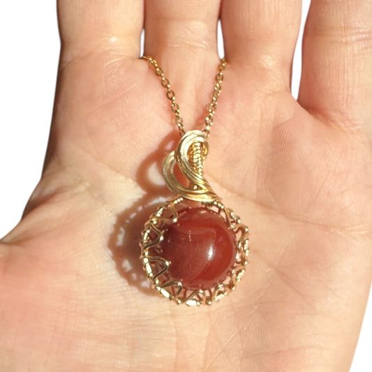 Sterling Silver | 14KT Gold Filled Wire Wrapped Carnelian Crystal Fidget Bezel Pendant