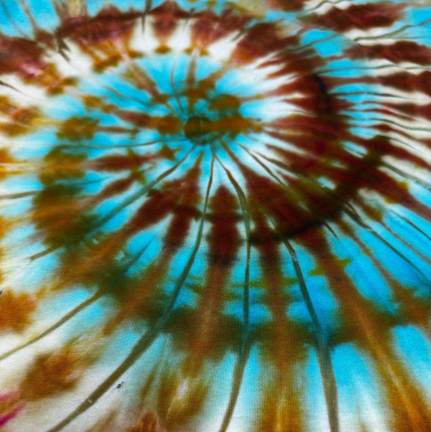 Adult XL Brown Blue and Gold Spiral Ice Dye Tie Dye Shirt