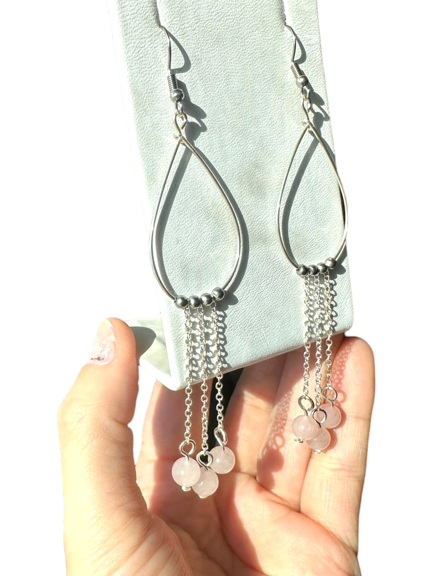 Opalite | Larvikite | Rose Quartz Hypoallergenic Dangle Crystal Earring