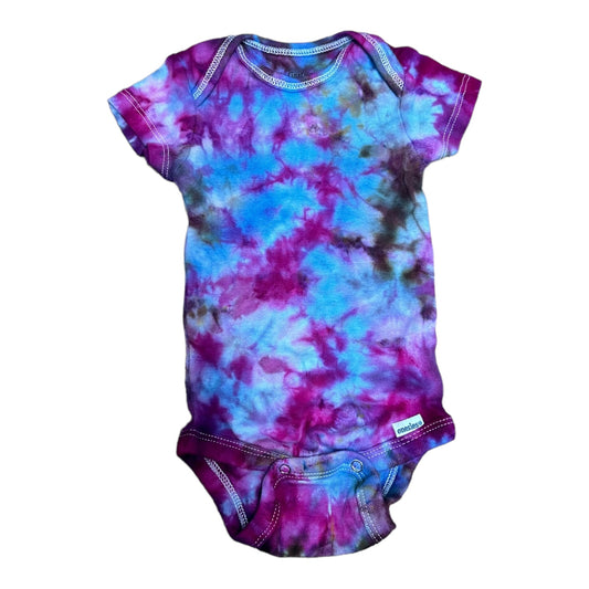 0-3 Months Blue Purple and Brown Scrunch Ice Dye Tie Dye Onesie