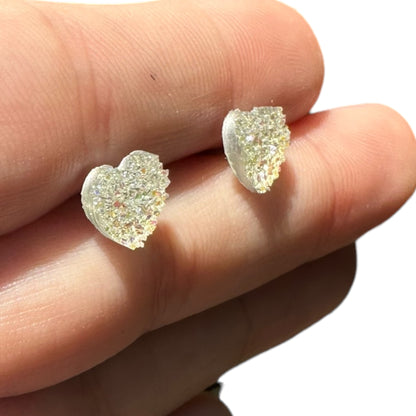 8MM Hypoallergenic Iridescent Heart Druzy Earring Studs