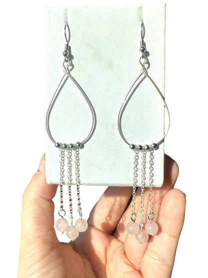 Opalite | Larvikite | Rose Quartz Hypoallergenic Dangle Crystal Earring