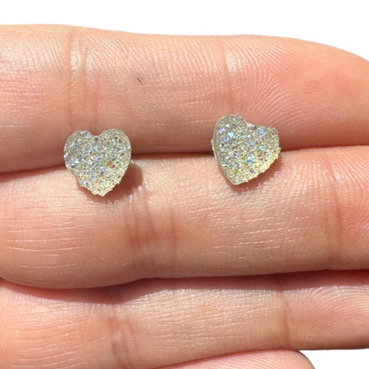 8MM Hypoallergenic Iridescent Heart Druzy Earring Studs