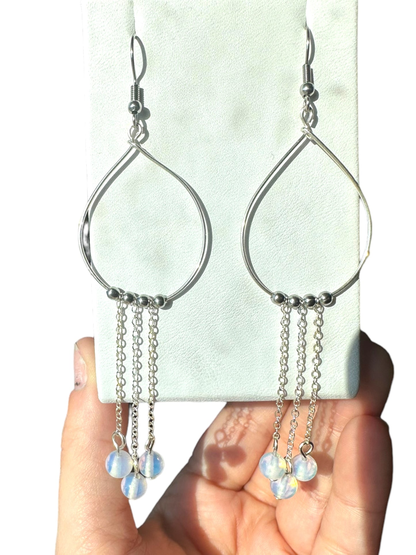 Opalite | Larvikite | Rose Quartz Hypoallergenic Dangle Crystal Earring