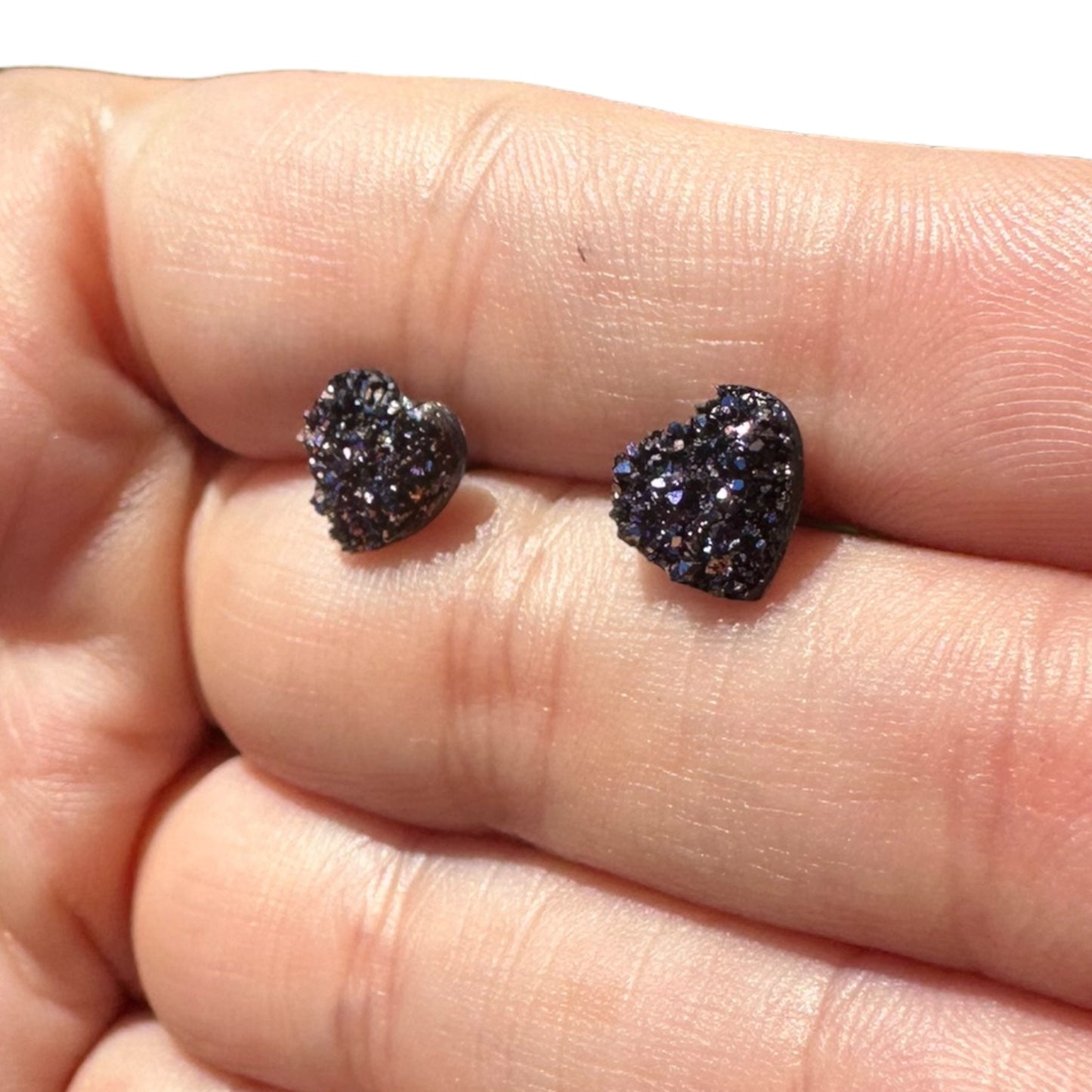 8MM Hypoallergenic Purple Heart Druzy Earring Studs