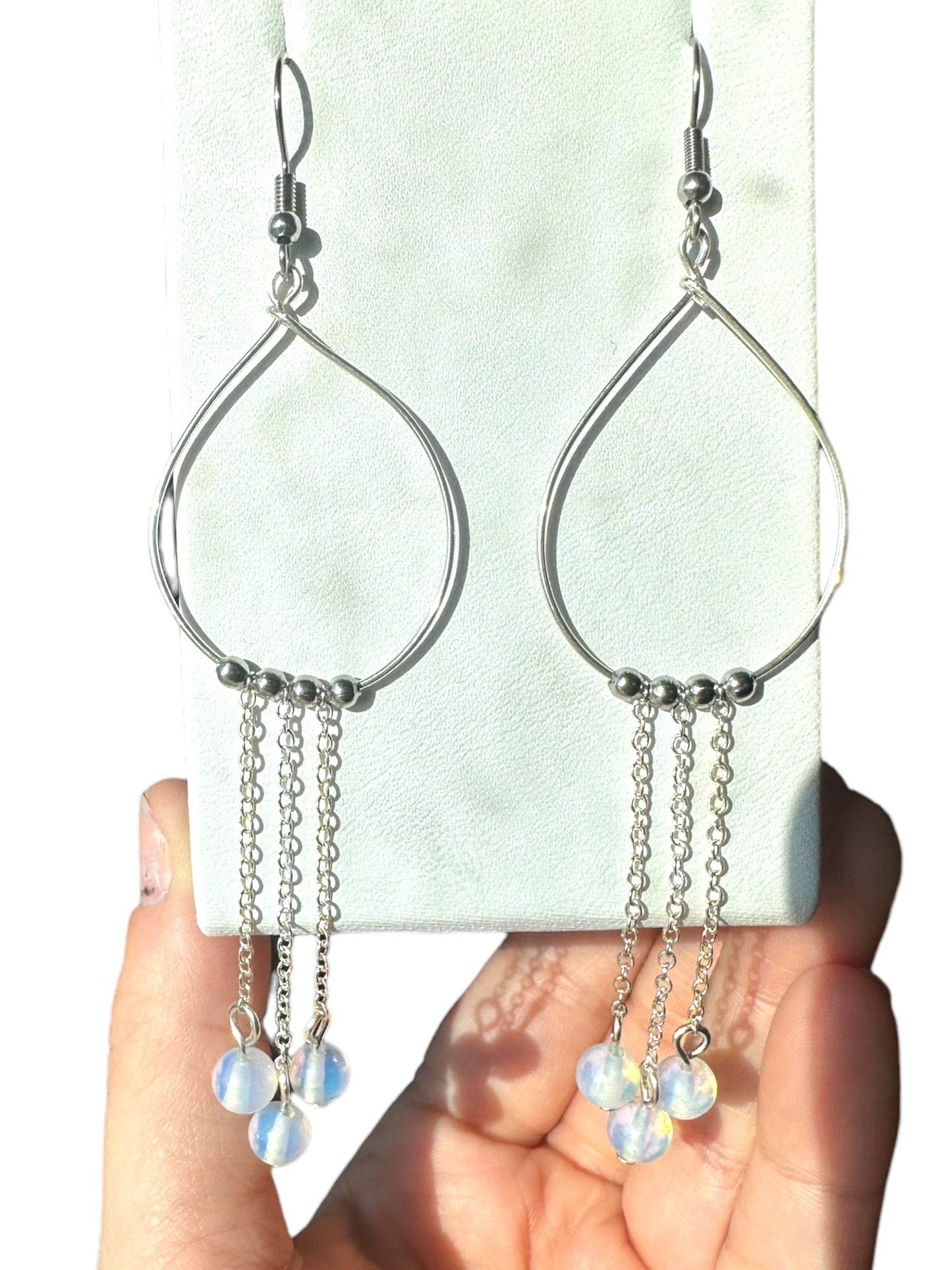 Opalite | Larvikite | Rose Quartz Hypoallergenic Dangle Crystal Earring