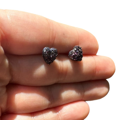 8MM Hypoallergenic Purple Heart Druzy Earring Studs