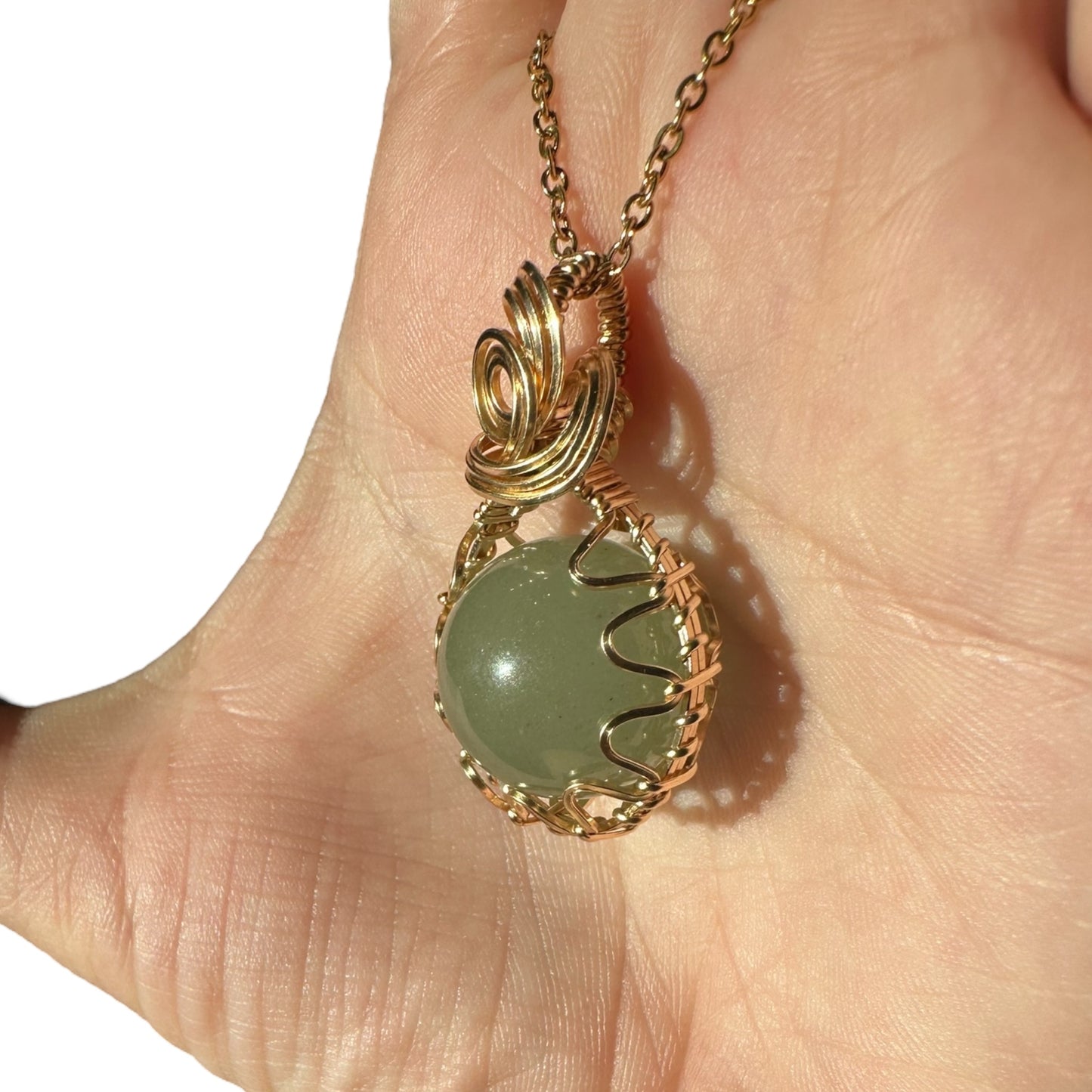 Sterling Silver | 14KT Gold Filled Wire Wrapped Green Aventurine Crystal Fidget Bezel Pendant