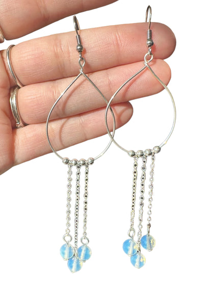 Opalite | Larvikite | Rose Quartz Hypoallergenic Dangle Crystal Earring