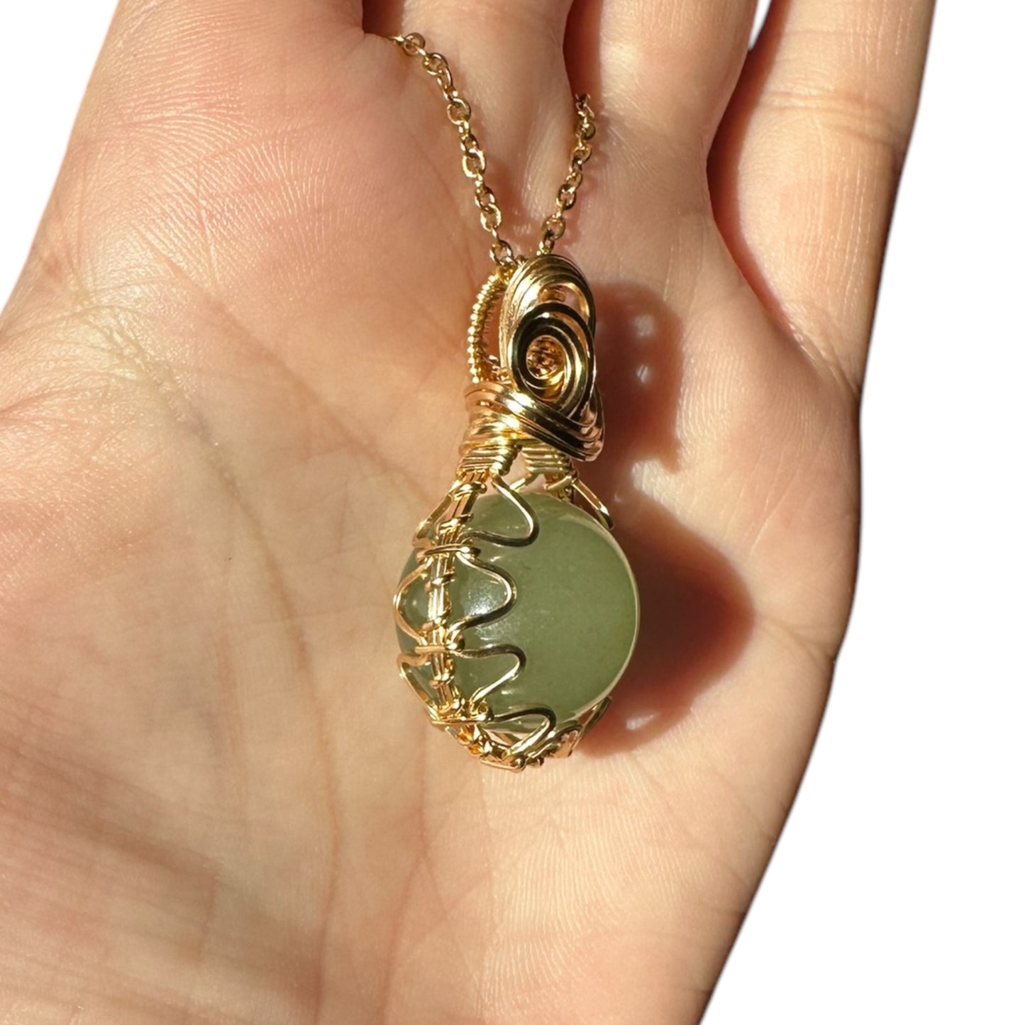 Sterling Silver | 14KT Gold Filled Wire Wrapped Green Aventurine Crystal Fidget Bezel Pendant