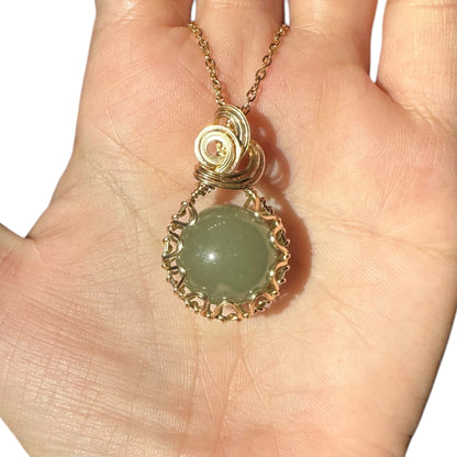 Sterling Silver | 14KT Gold Filled Wire Wrapped Green Aventurine Crystal Fidget Bezel Pendant