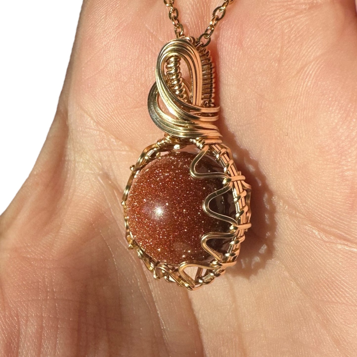 Sterling Silver | 14KT Gold Filled Wire Wrapped Goldstone Crystal Fidget Bezel Pendant