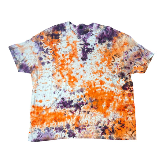 Adult 4XL Orange and Purple Scrunch Ice Dye Tie Dye Shirt