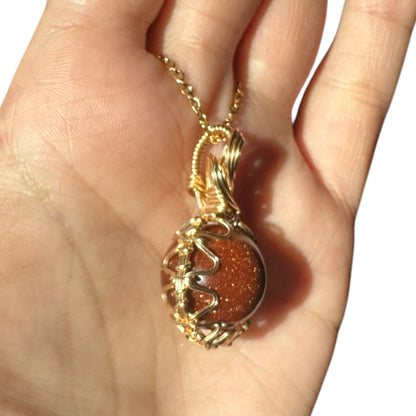 Sterling Silver | 14KT Gold Filled Wire Wrapped Goldstone Crystal Fidget Bezel Pendant