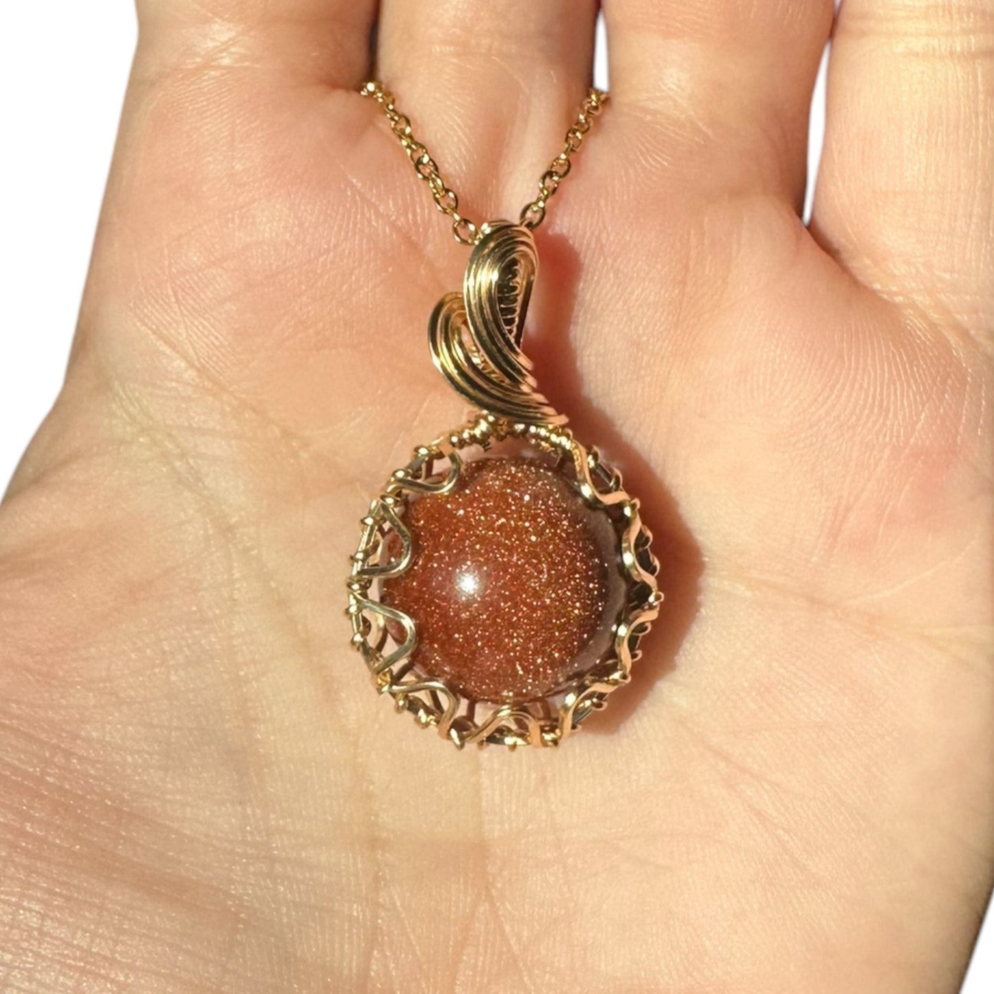 Sterling Silver | 14KT Gold Filled Wire Wrapped Goldstone Crystal Fidget Bezel Pendant