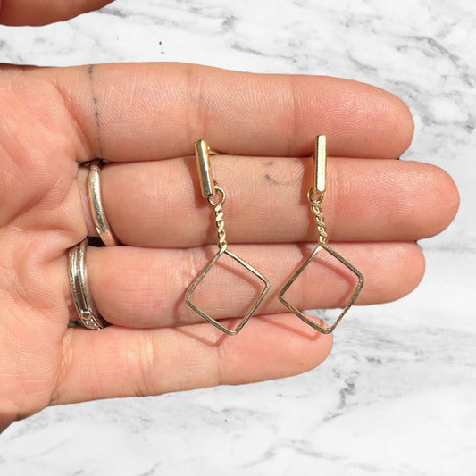 Sterling Silver | 14KT Gold Filled Hypoallergenic Diamond Hammered Dangle Wire Earring