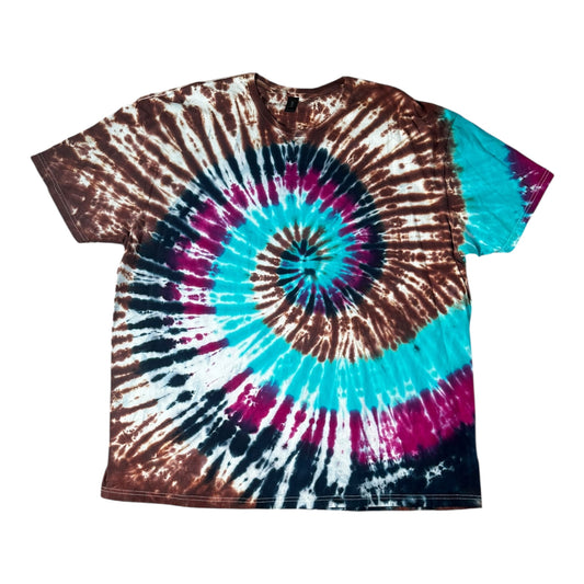 Adult 3XL Brown Black Blue and Purple Spiral Ice Dye Tie Dye Shirt