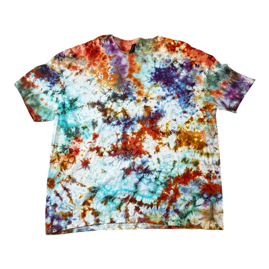 Adult 3XL Rust Orange Purple and Blue Scrunch Ice Dye Tie Dye Shirt