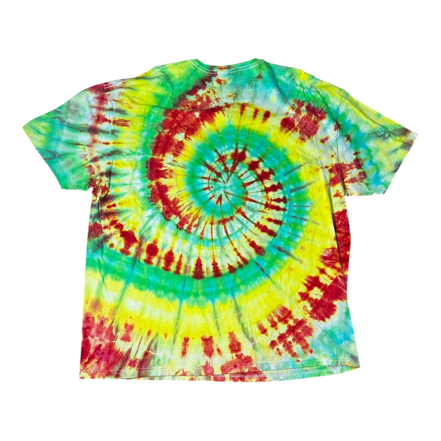 Adult 3XL Blue Green Red and Yellow Spiral Ice Dye Tie Dye Shirt