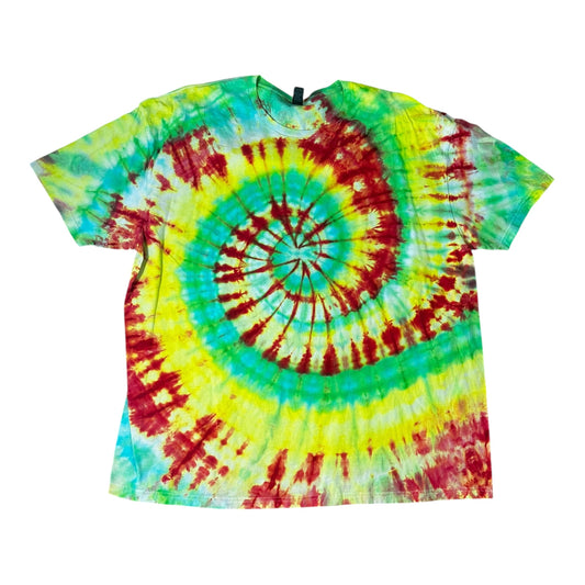 Adult 3XL Blue Green Red and Yellow Spiral Ice Dye Tie Dye Shirt