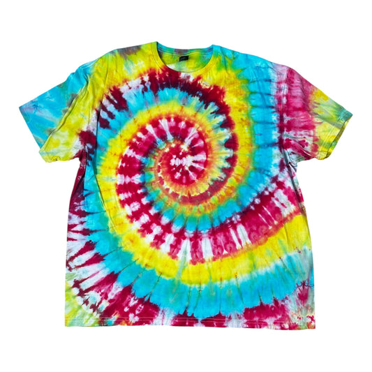 Adult 2XL Pink Blue Yellow Green and Purple Spiral Ice Dye Tie Dye Shirt