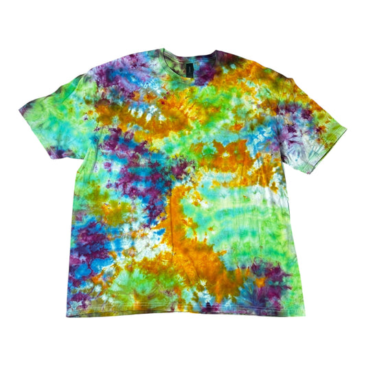 Adult 2XL Pink Blue Yellow Green and Purple Scrunch Ice Dye Tie Dye Shirt